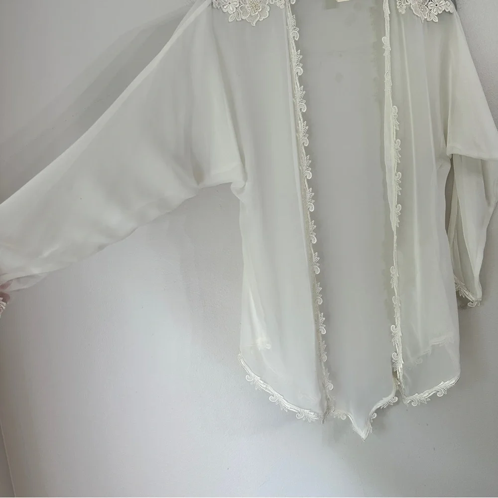 Victoria's Secret Vintage Gold Label Ivory Sheer Lace Lingerie Robe Medium